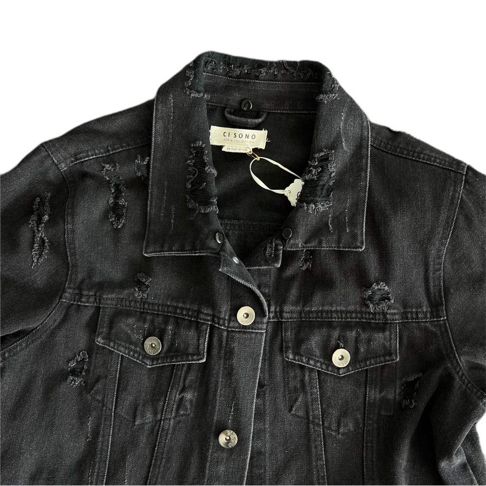 Custom Sequin Jean Jacket, Black With Fringe - image 2